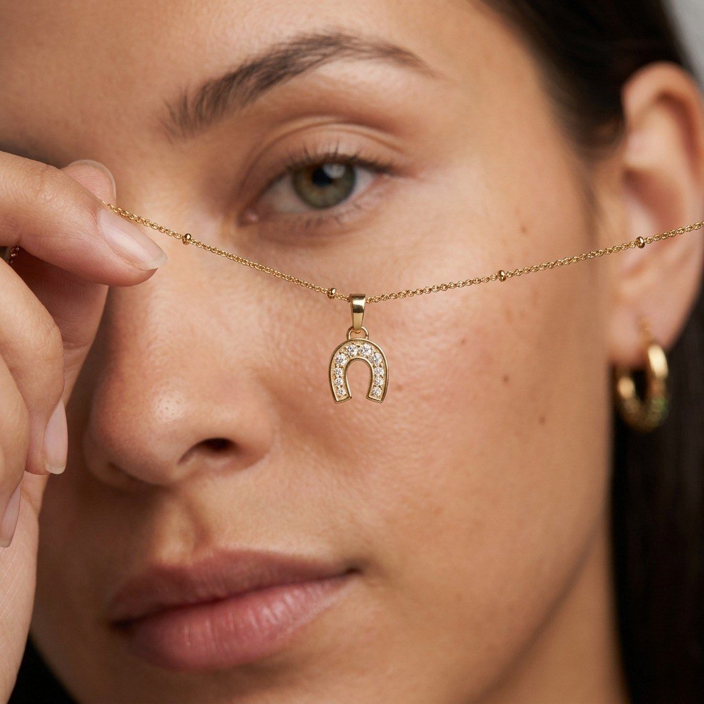cubic zirconia horseshoe necklace featuring a stone-set gold-tone pendant on a delicate chain