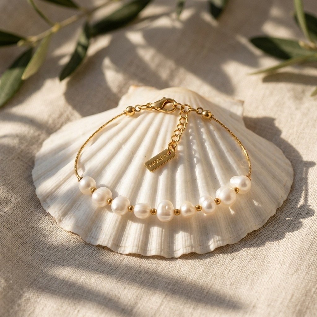 dainty gold freshwater pearl bracelet for women featuring natural white pearls and gold accents