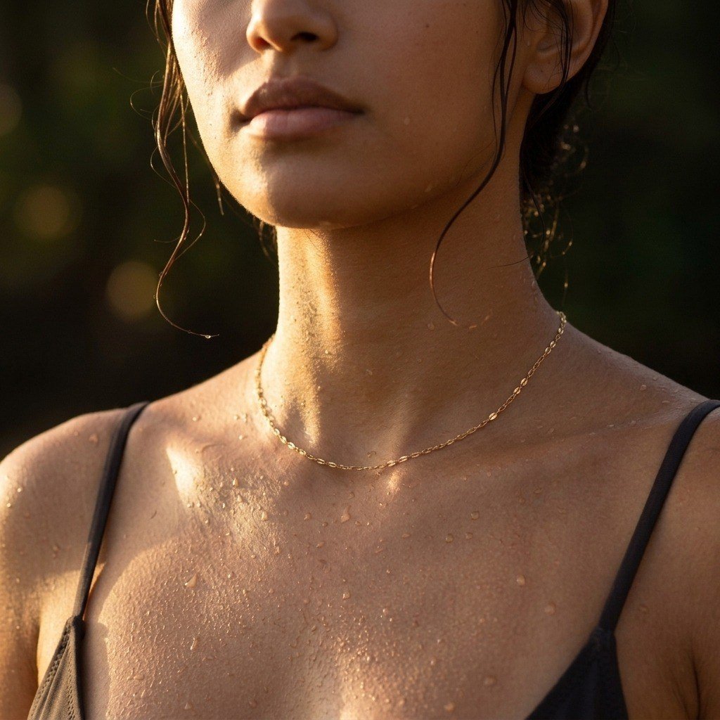 dainty gold lip chain necklace with fine flat links that catch the light for a delicate everyday look