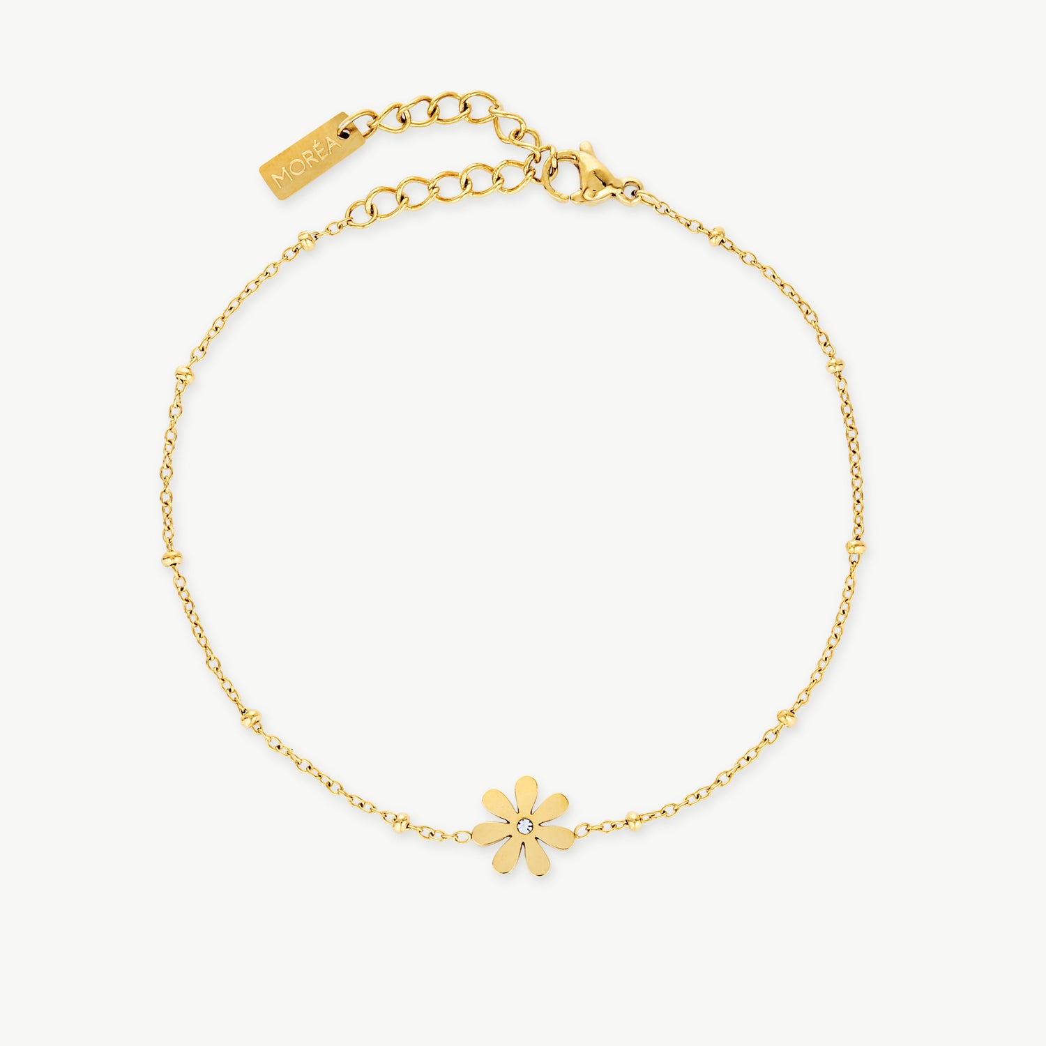 daisy charm bracelet with a delicate gold flower charm on a fine chain