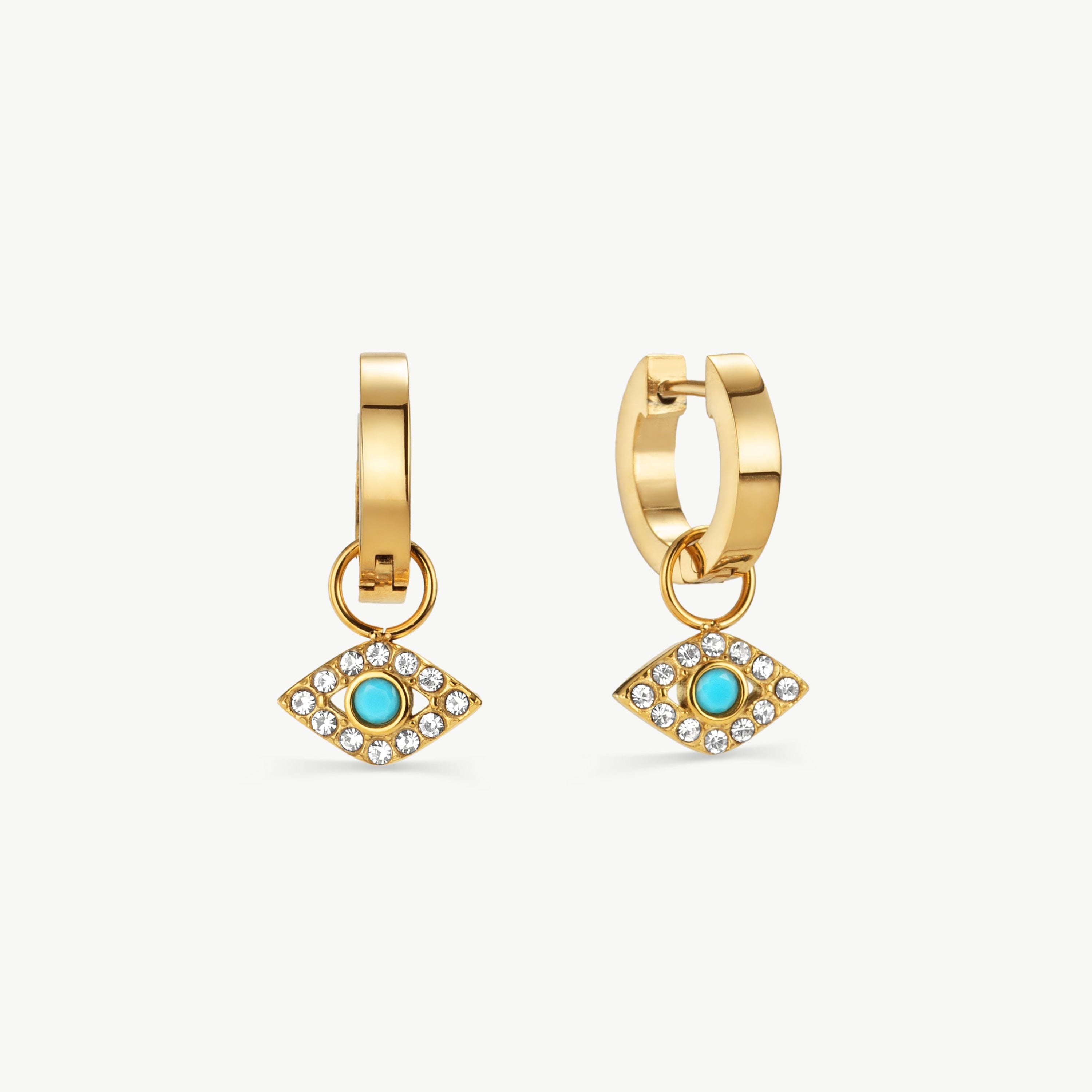 evil eye earrings gold evil eye huggie earrings turquoise crystal evil eye hoop earrings protective charm jewelry
