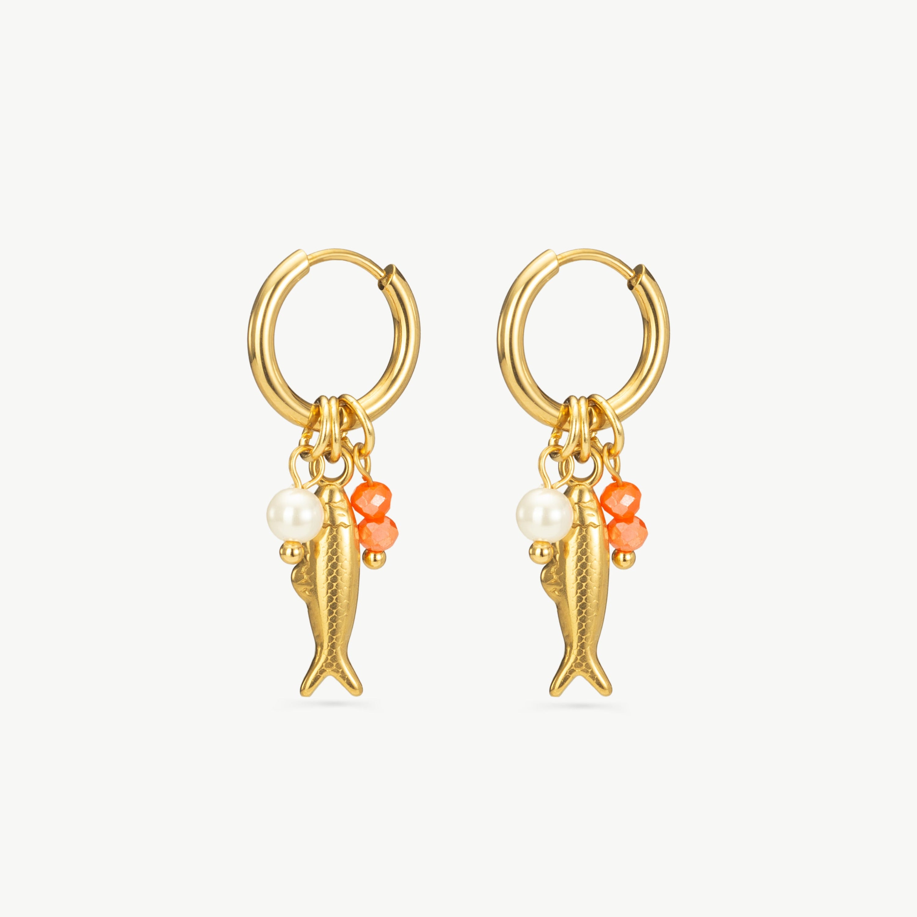 fish dangle earrings gold fish earrings beach themed fish earrings pearl coral fish charm earrings summer beach jewelry gold fish dangle earrings