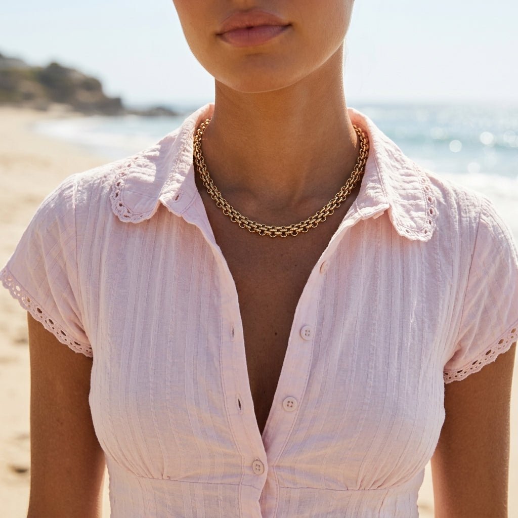 gold choker necklace with chunky layered chain links for women