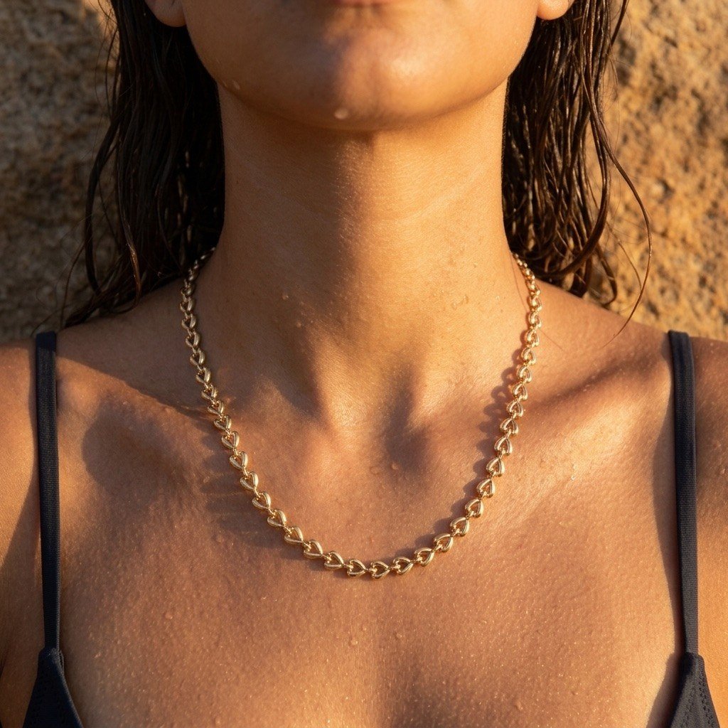gold heart chain necklace for women styled as a chic everyday jewelry piece