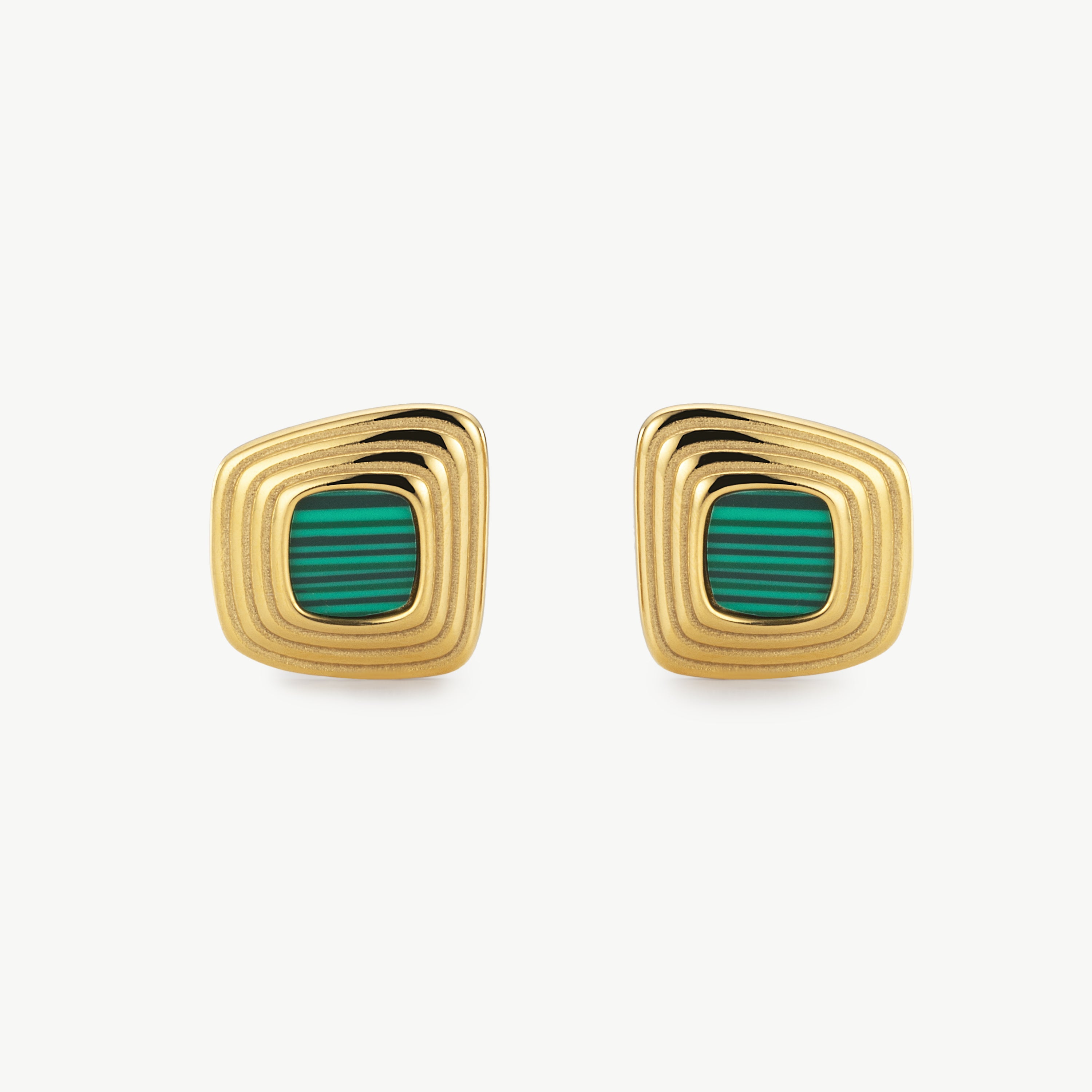 gold malachite earrings green and gold earrings square green stone 18k gold plated stud earrings