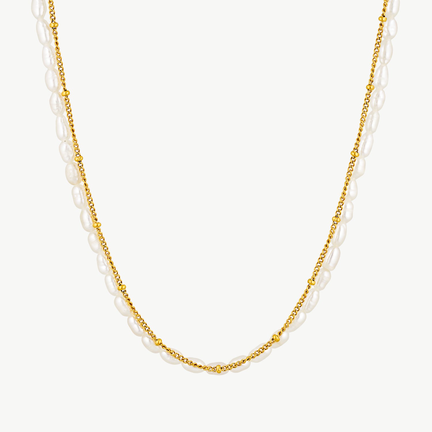 layered pearl necklace with gold plated waterproof chain and freshwater pearls