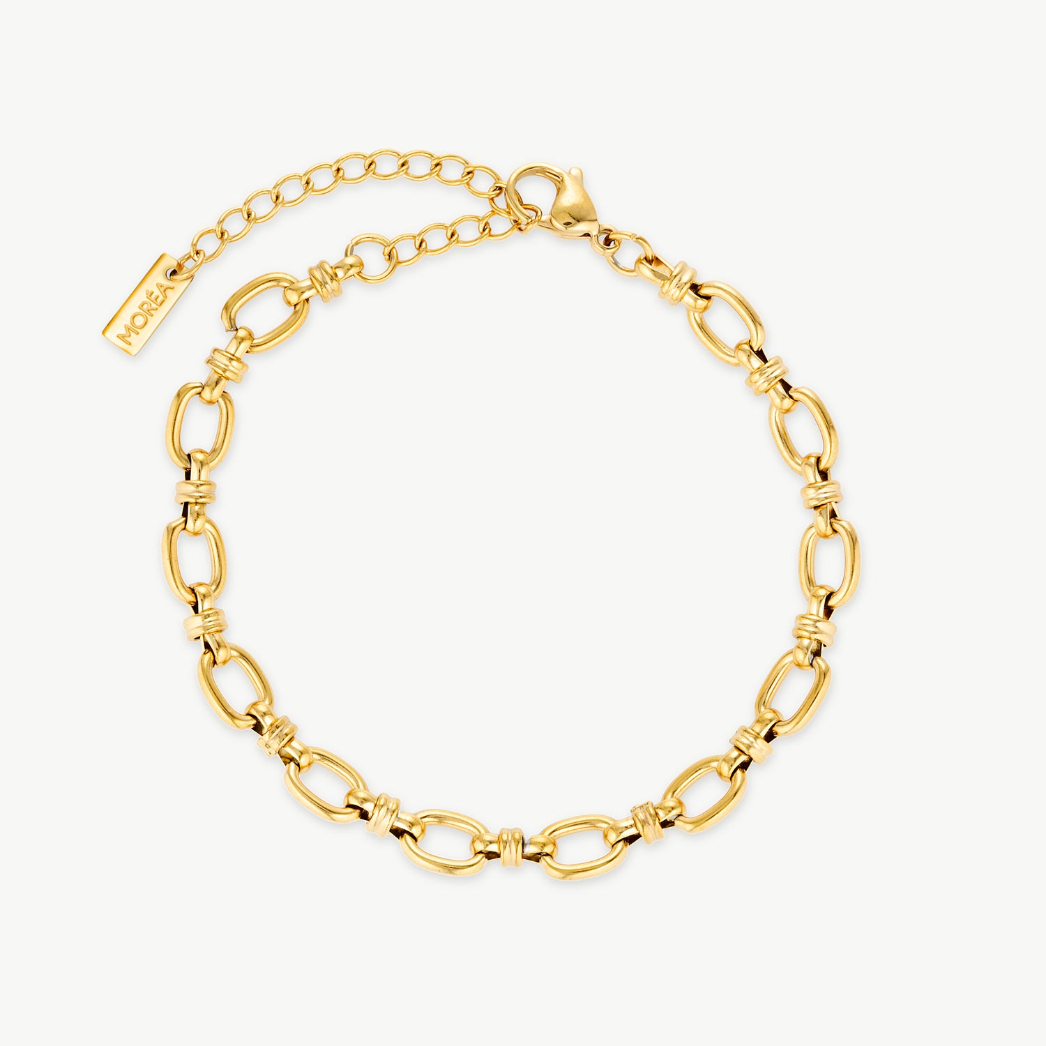 gold link chain bracelet with polished oval links and detailed gold connectors