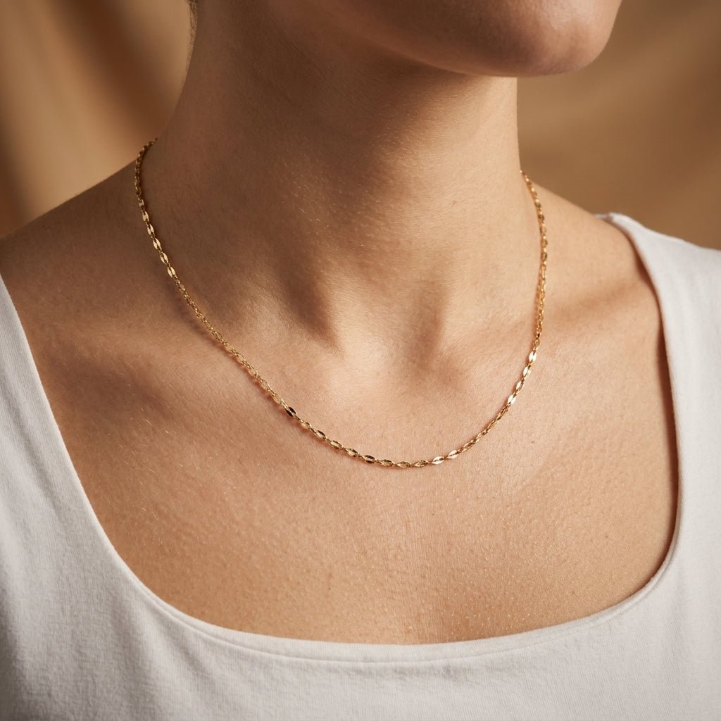 minimalist gold necklace with a fine textured chain for women