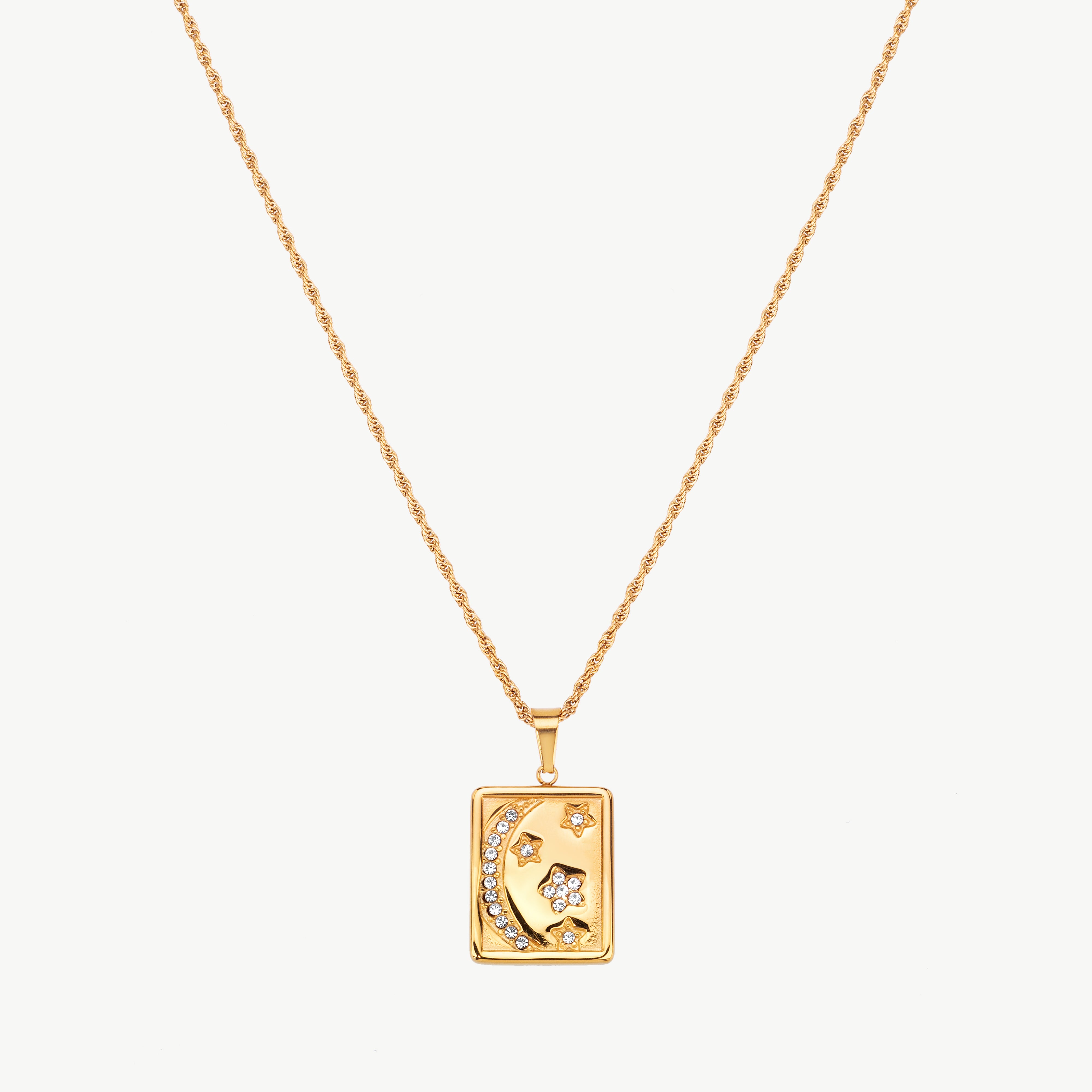moon and stars necklace in gold with crescent moon and star charm, moon and stars pendant necklace with celestial necklace detail and star moon necklace gold elements