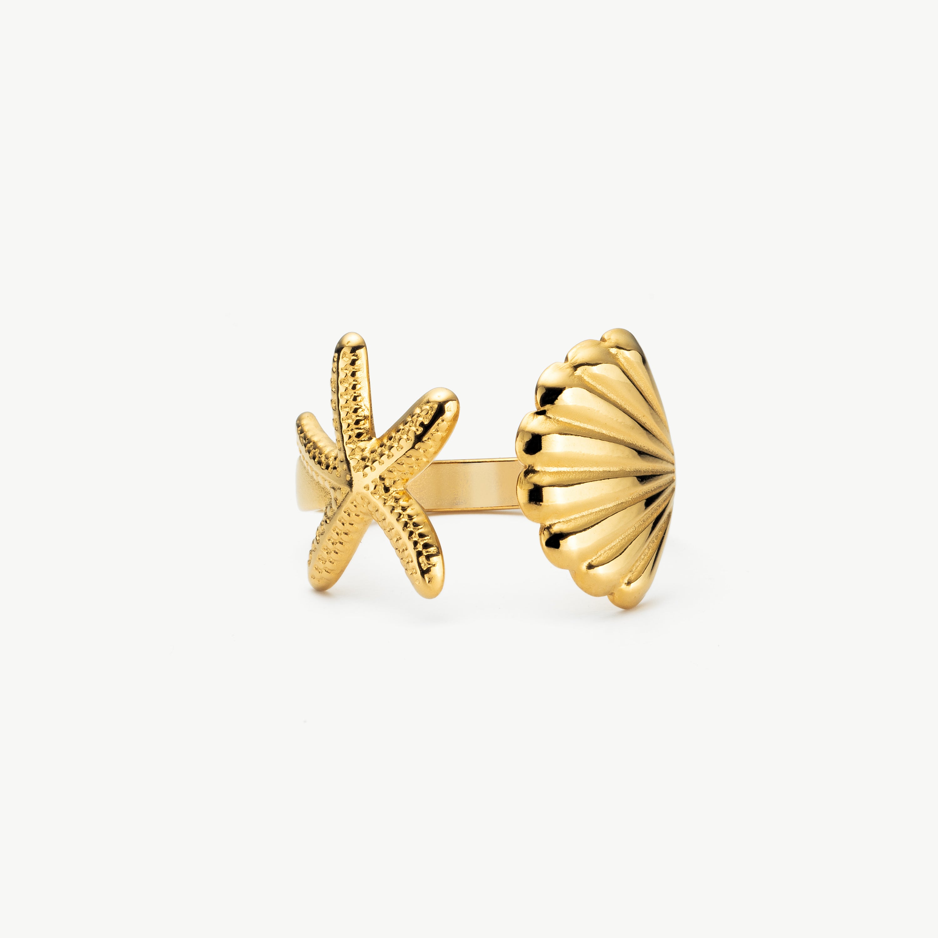 ocean ring starfish seashell gold ring coastal gold open ring waterproof gold ring for women 