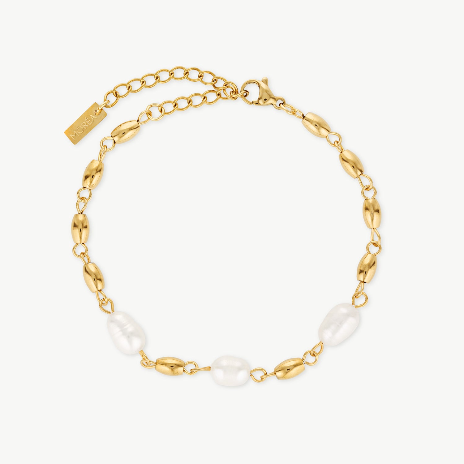 pearl bead bracelet with genuine freshwater pearls and polished gold beads
