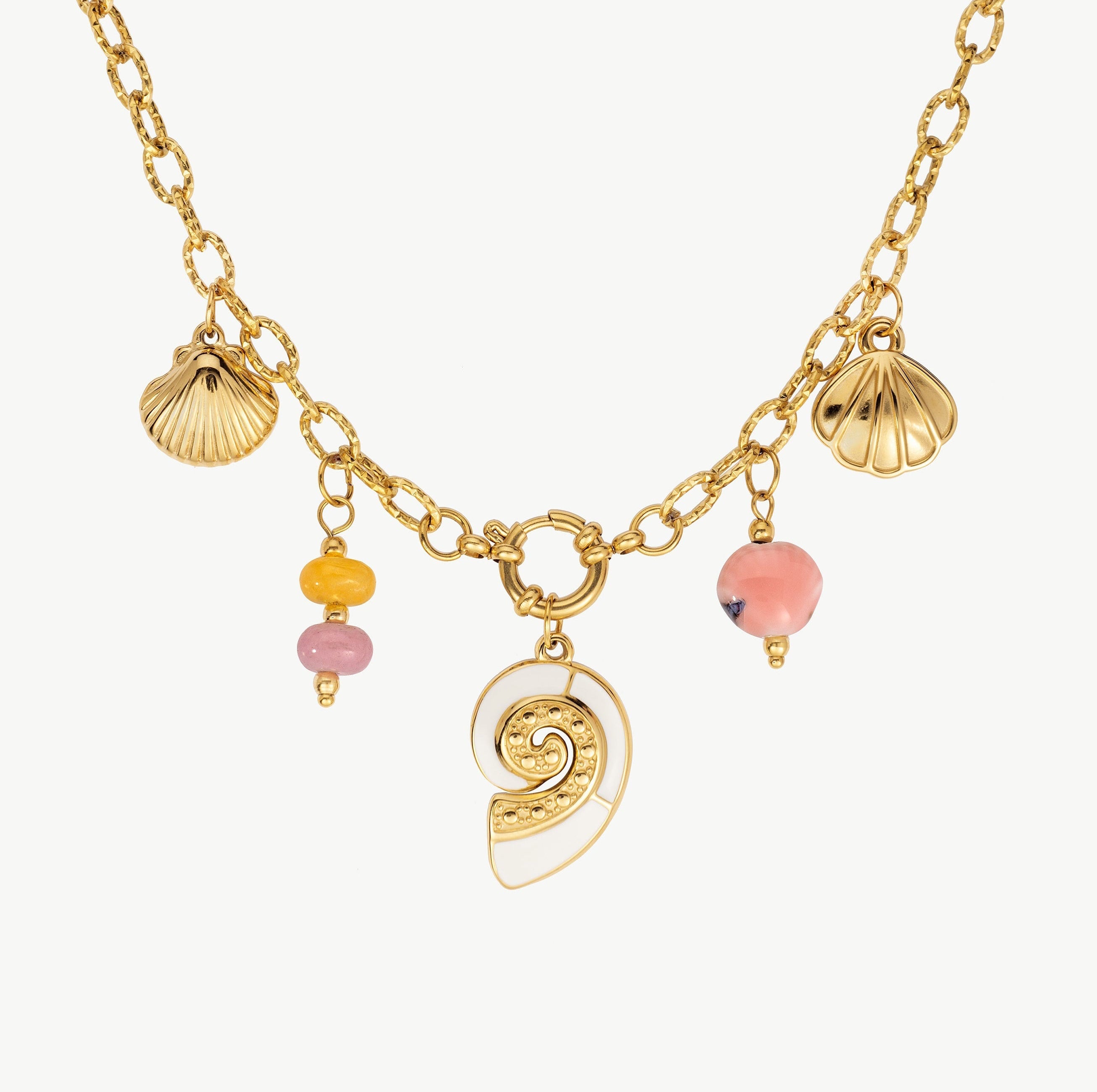seashell necklace gold ocean charm necklace coastal gold shell necklace waterproof gold seashell necklace ocean inspired necklace seashell charm necklace nautilus necklace gold and pink necklace