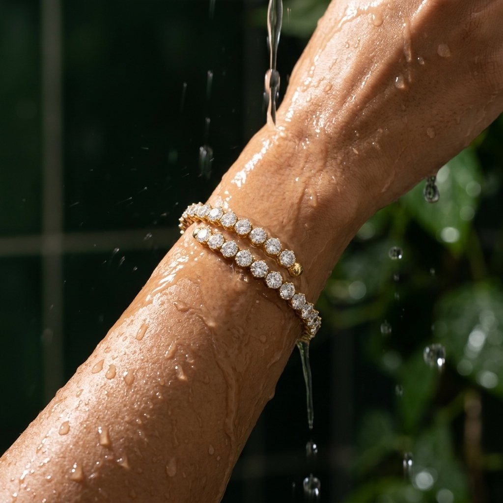 sparkling gold tennis bangle for women with elegant round crystal stones