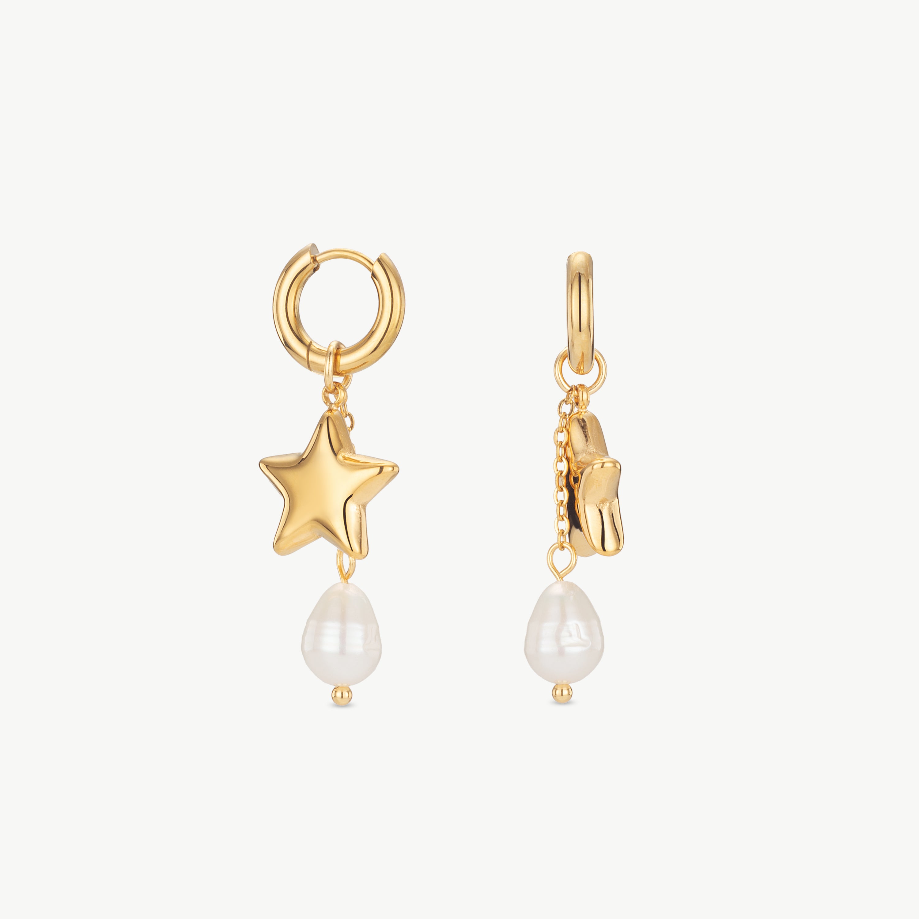 star and pearl earrings gold star pearl drop earrings celestial pearl huggie earrings freshwater pearl drop earrings