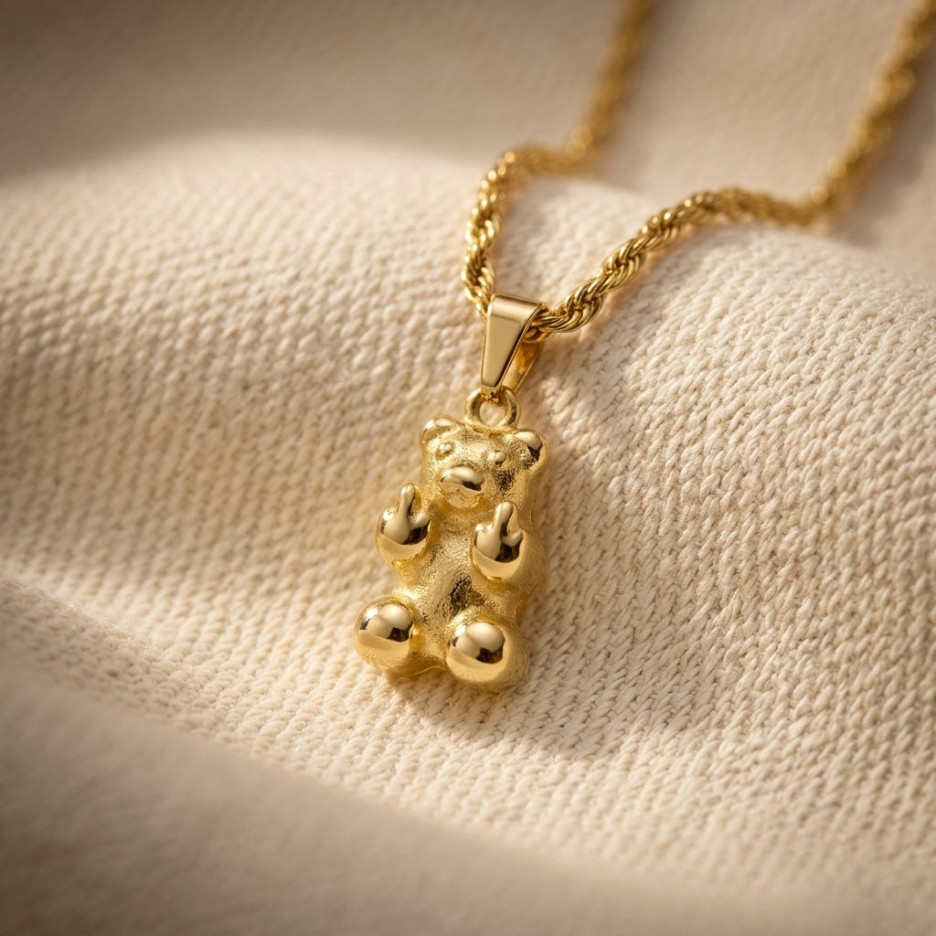 teddy bear pendant necklace featuring a gold teddy charm suspended from a delicate chain for a cute and stylish jewelry gift for her