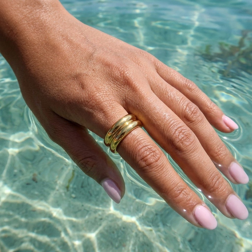 two band gold ring with a bold layered profile and smooth polished finish