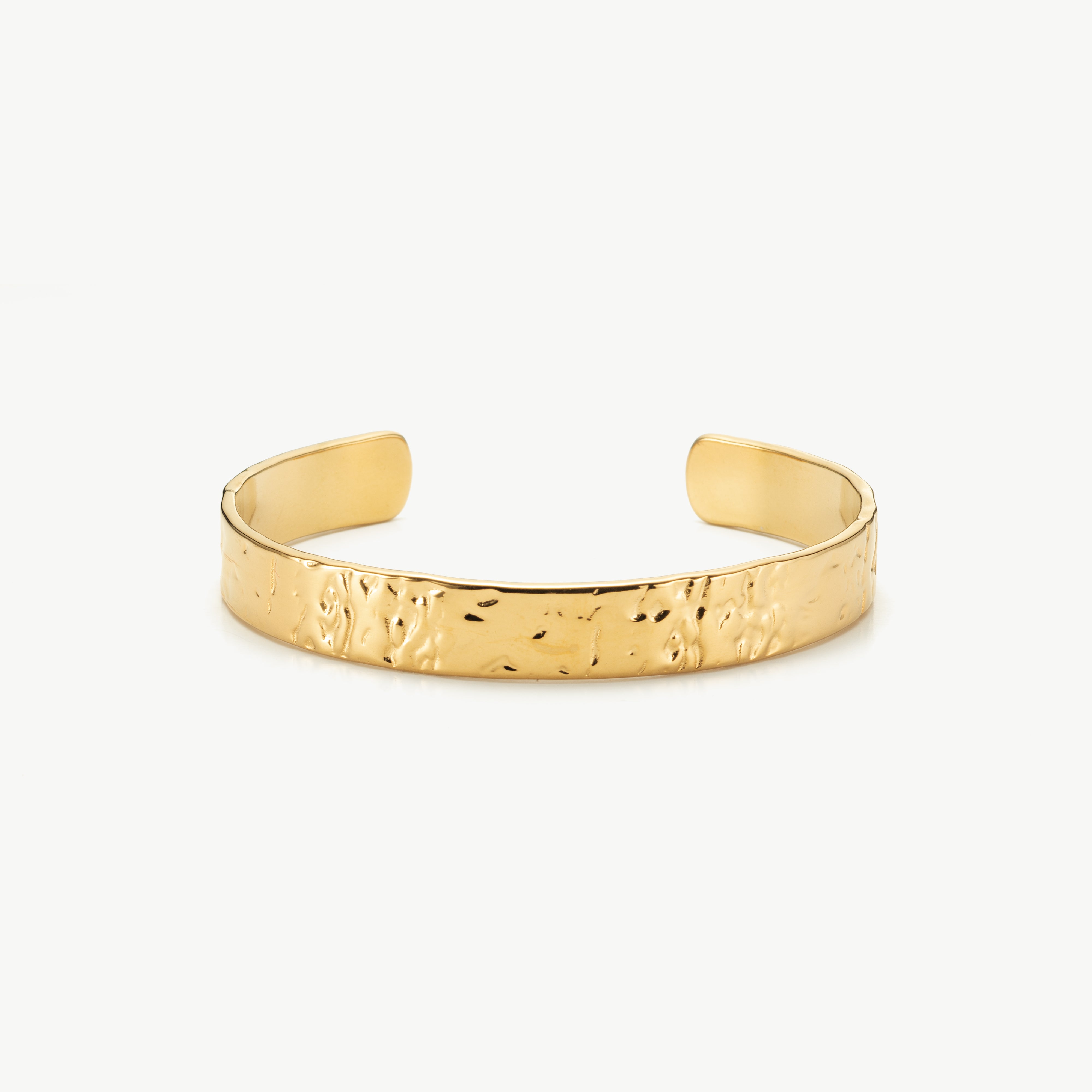 waterproof gold cuff bangle bracelet with textured finish, tarnish resistant jewelry made to resist water and sweat